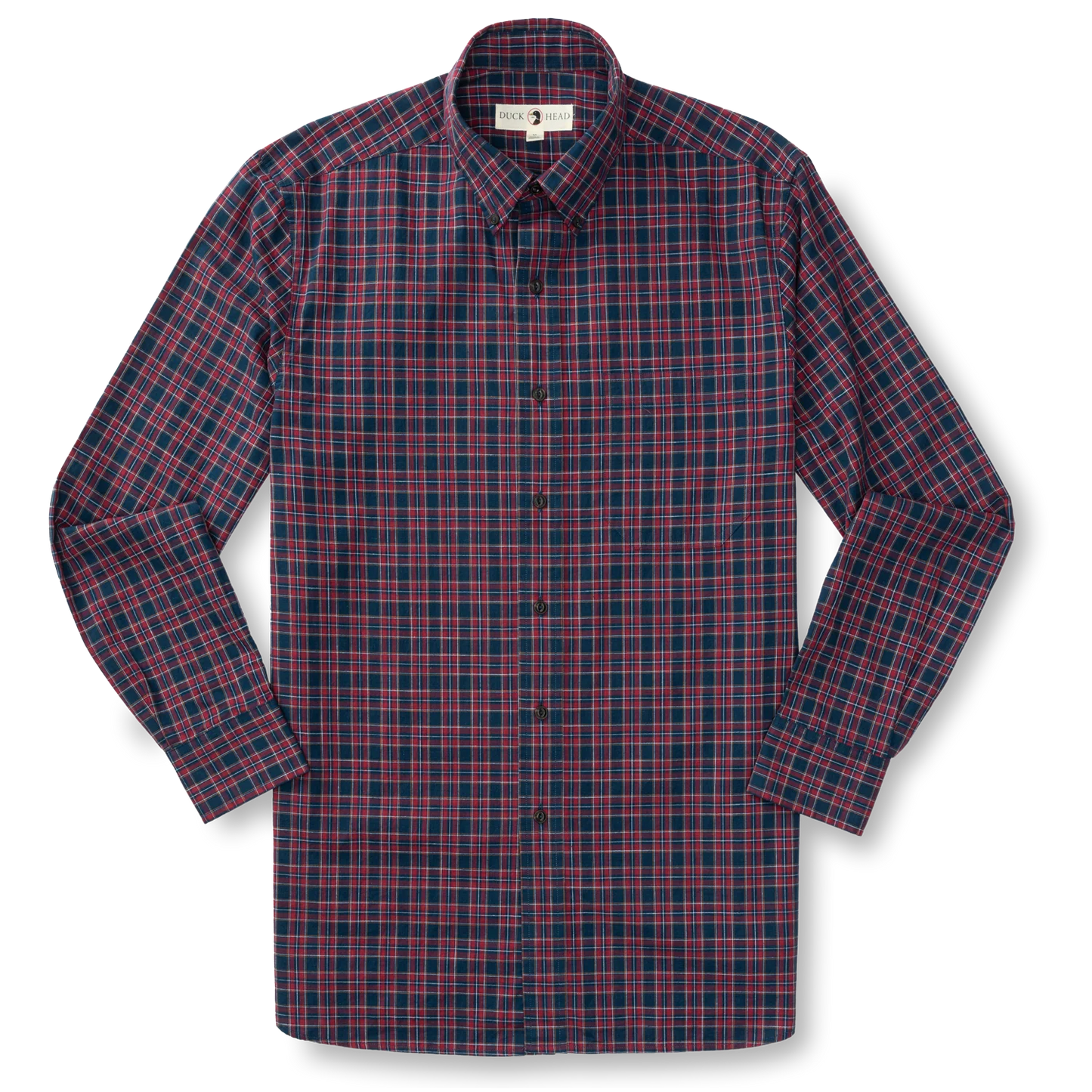 Duck Head - Long Sleeve Cotton Slub Shirt - Akins Plaid - Mirror Lake Blue