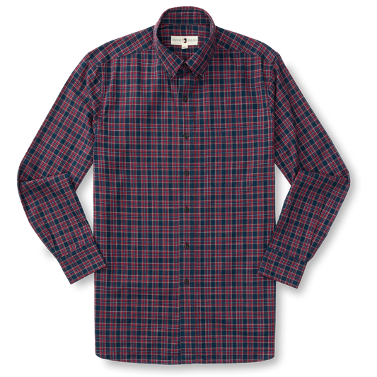 Duck Head - Long Sleeve Cotton Slub Shirt - Akins Plaid - Mirror Lake Blue