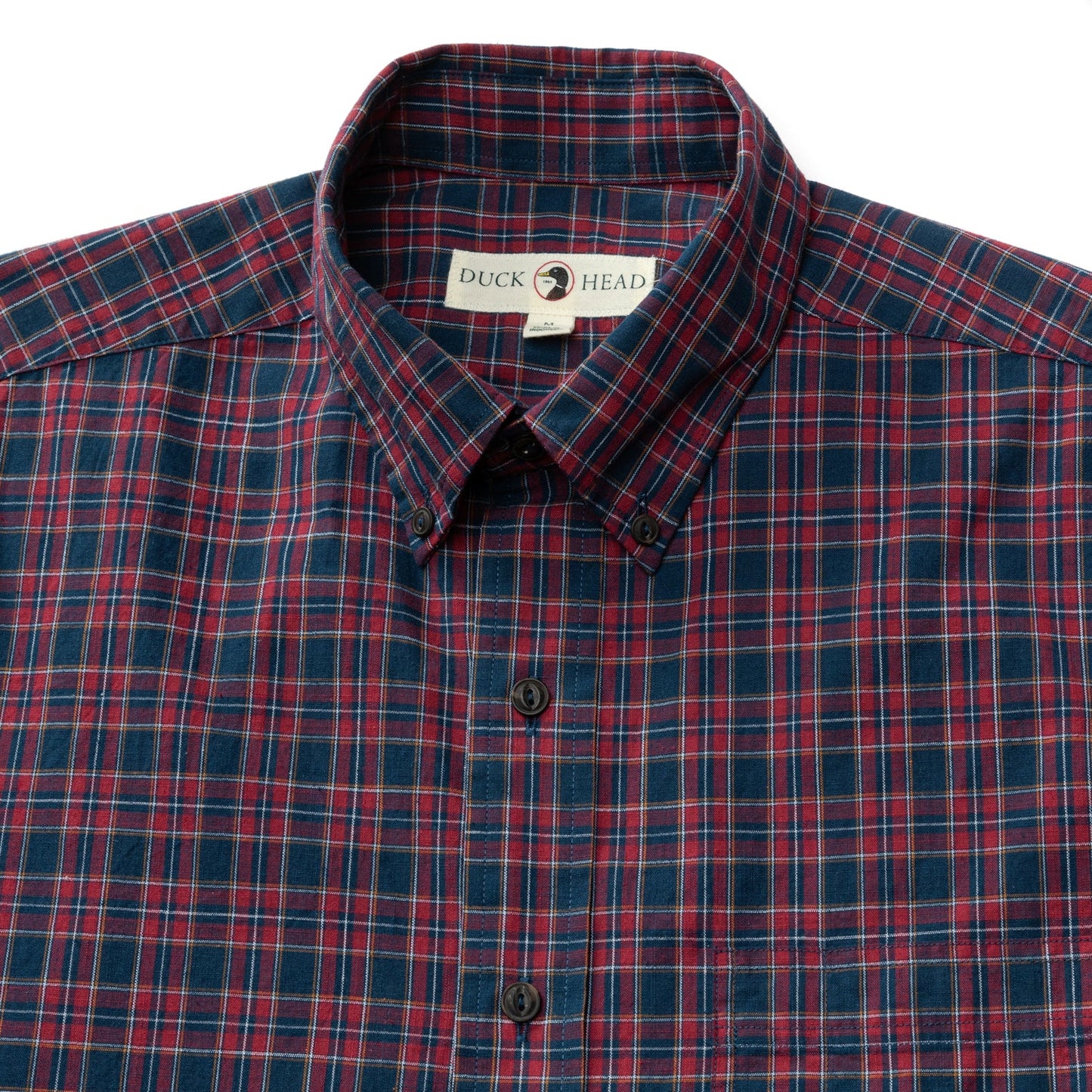 Duck Head - Long Sleeve Cotton Slub Shirt - Akins Plaid - Mirror Lake Blue