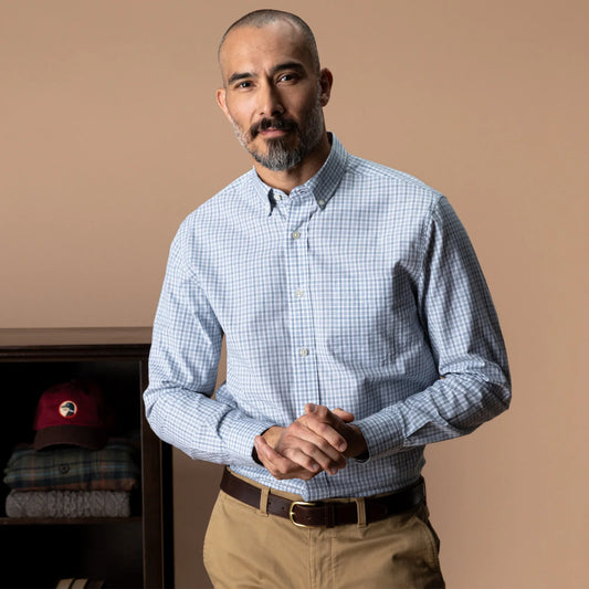 Duck Head - Long Sleeve Cotton Cashmere Poplin Shirt - Bray Plaid - Windblown Sky