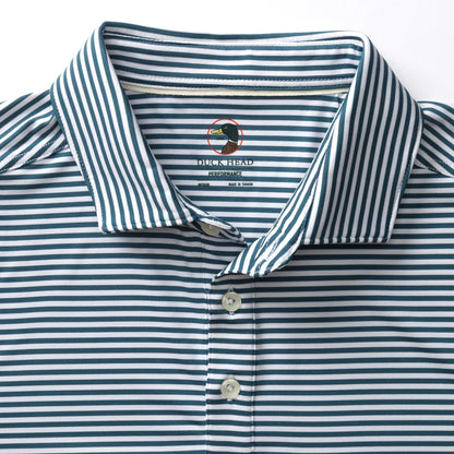 Duck Head - Long Drive Performance Polo - Kirk Stripe - Stormy Teal