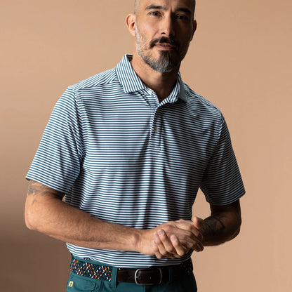Duck Head - Long Drive Performance Polo - Kirk Stripe - Stormy Teal