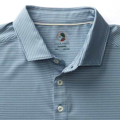 Duck Head - Long Drive Performance Polo - Whit Stripe - Windblown Sky