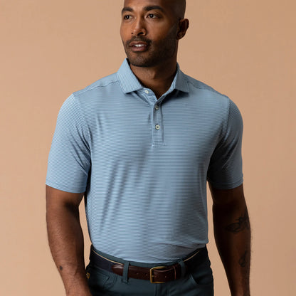 Duck Head - Long Drive Performance Polo - Whit Stripe - Windblown Sky