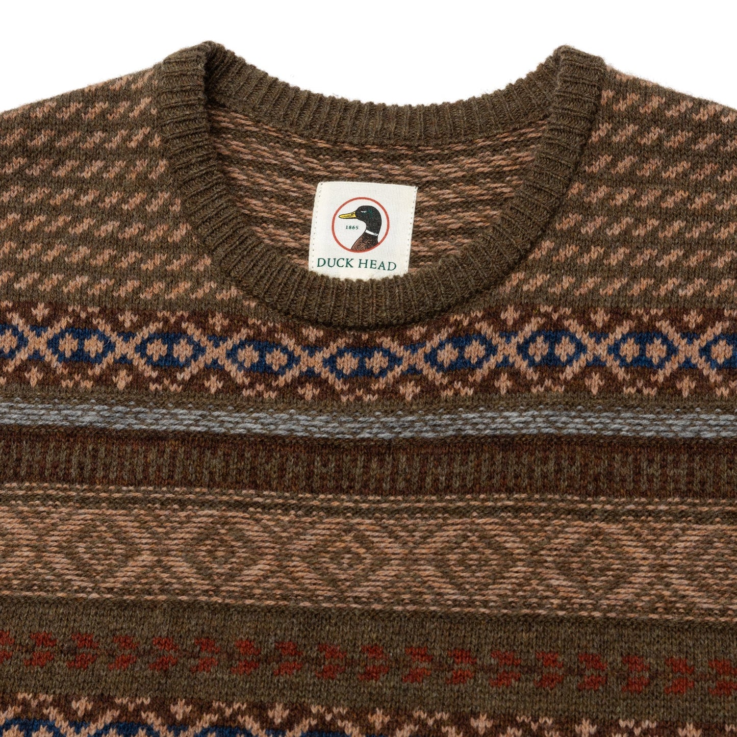 Duck Head - Birch Fair Isle Merino Crewneck Sweater - Olive Pine Heather