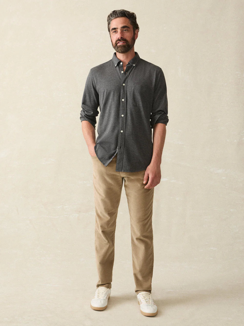 Faherty - Coastline Knit Shirt - Charcoal Heather Twill