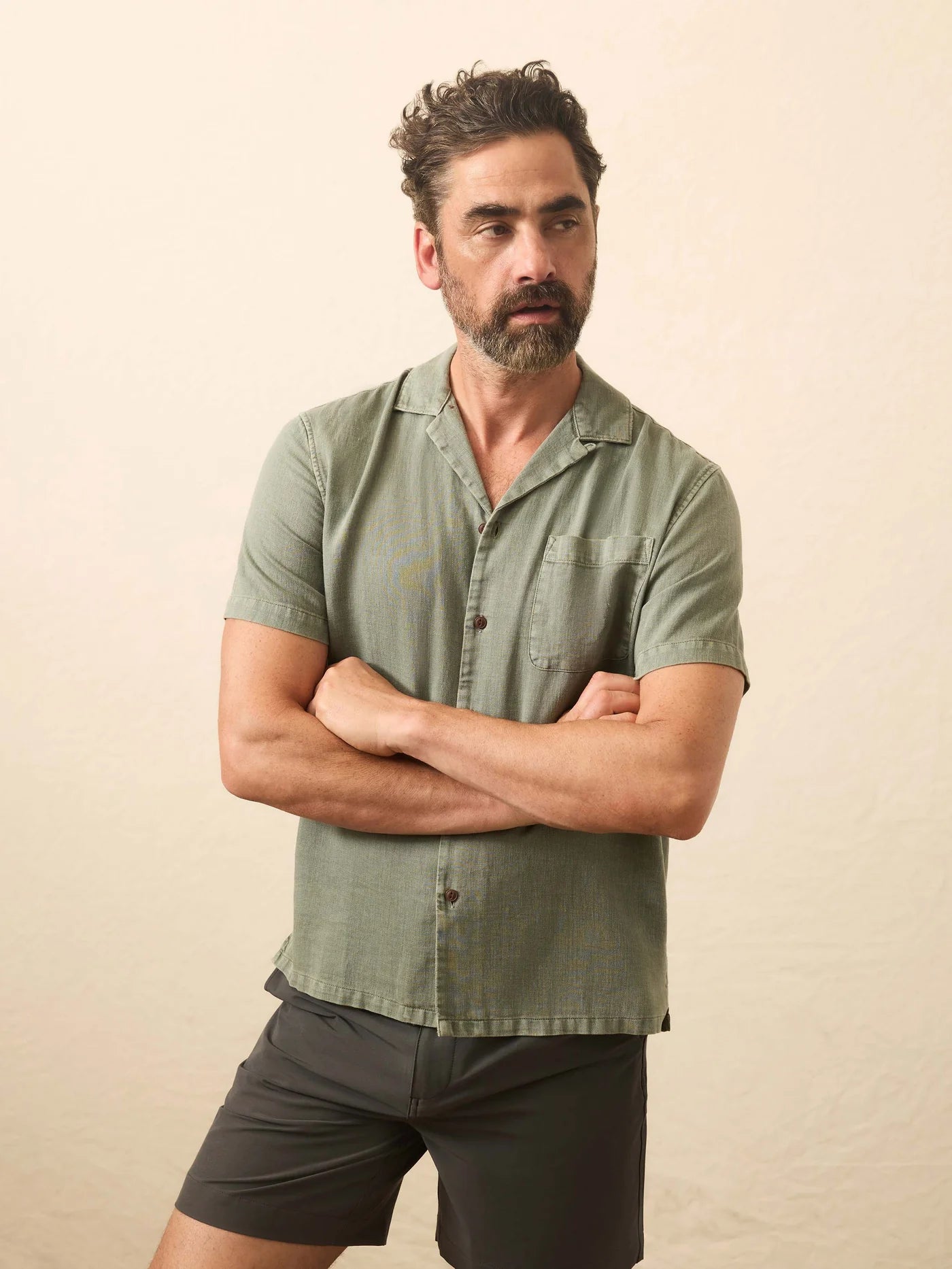 Faherty - Short Sleeve Hemp Blend Shirt - Olive Dusk