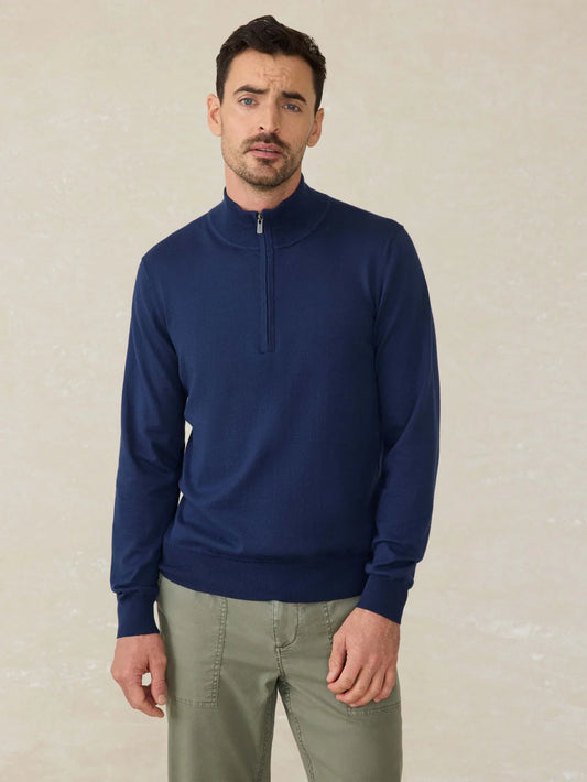 Faherty - Movement Quarter Zip Sweater - Marine Navy Heather