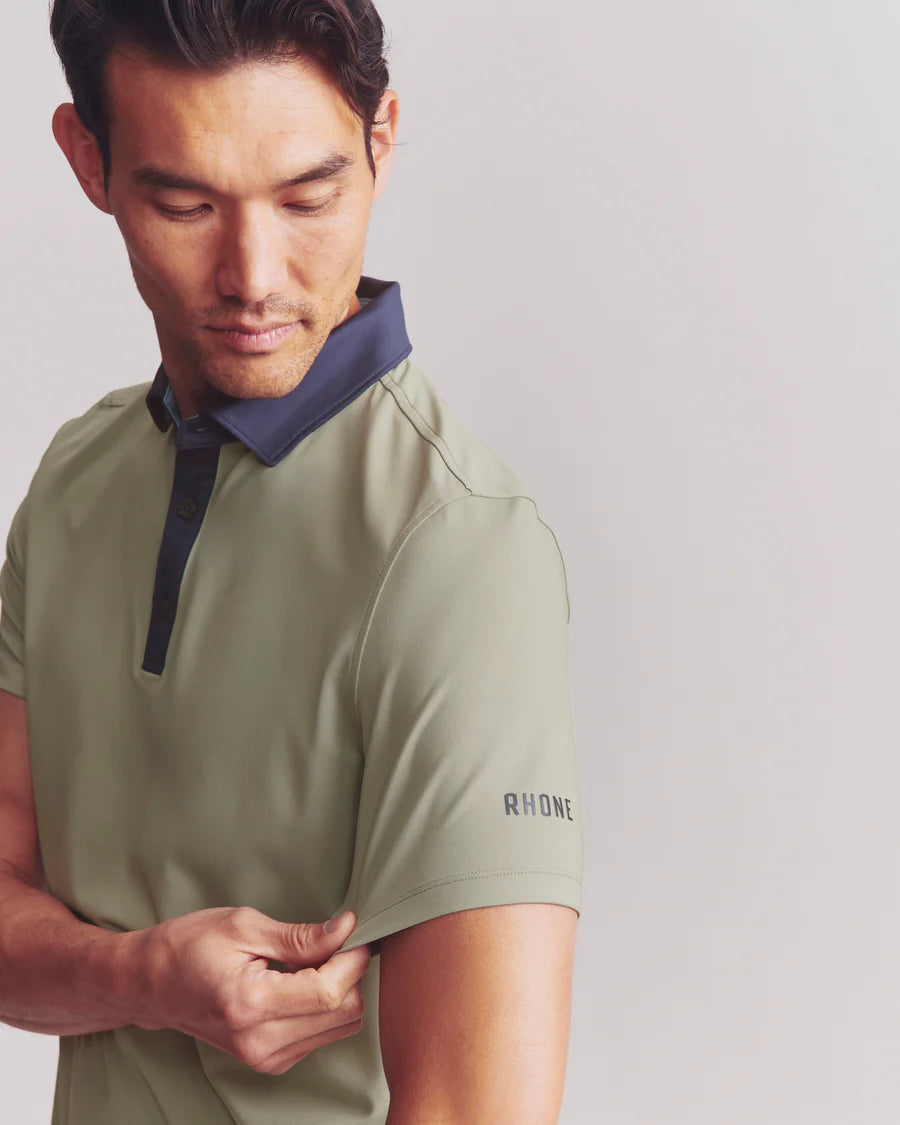 Rhone - Golf Sport Polo Spread Collar - Seagrass Green