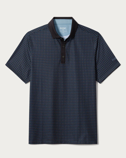 Rhone - Golf Sport Polo Spread Collar - Navy + Sierra Brown Geo Print