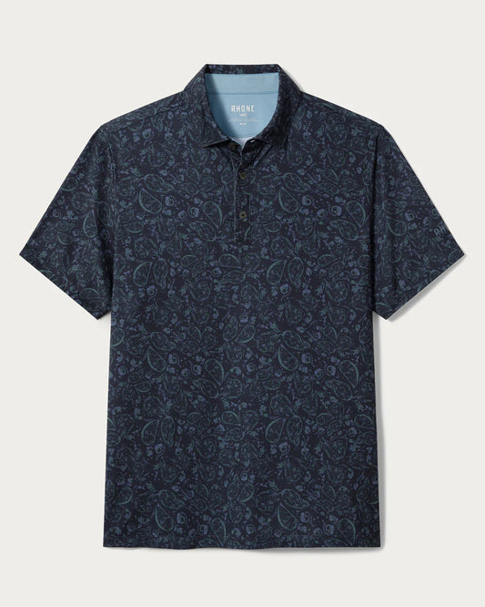 Rhone - Golf Sport Polo Spread Collar - True Navy/Jungle Green Paisley