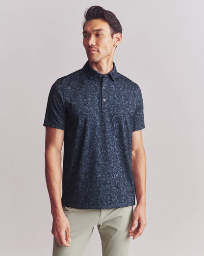 Rhone - Golf Sport Polo Spread Collar - True Navy/Jungle Green Paisley