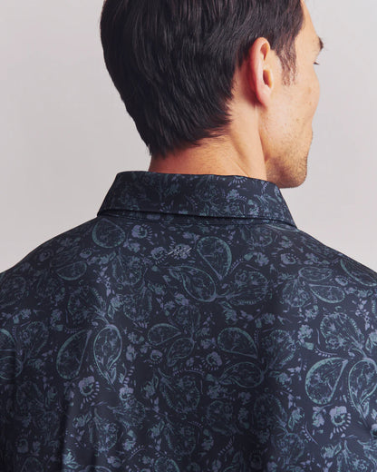 Rhone - Golf Sport Polo Spread Collar - True Navy/Jungle Green Paisley