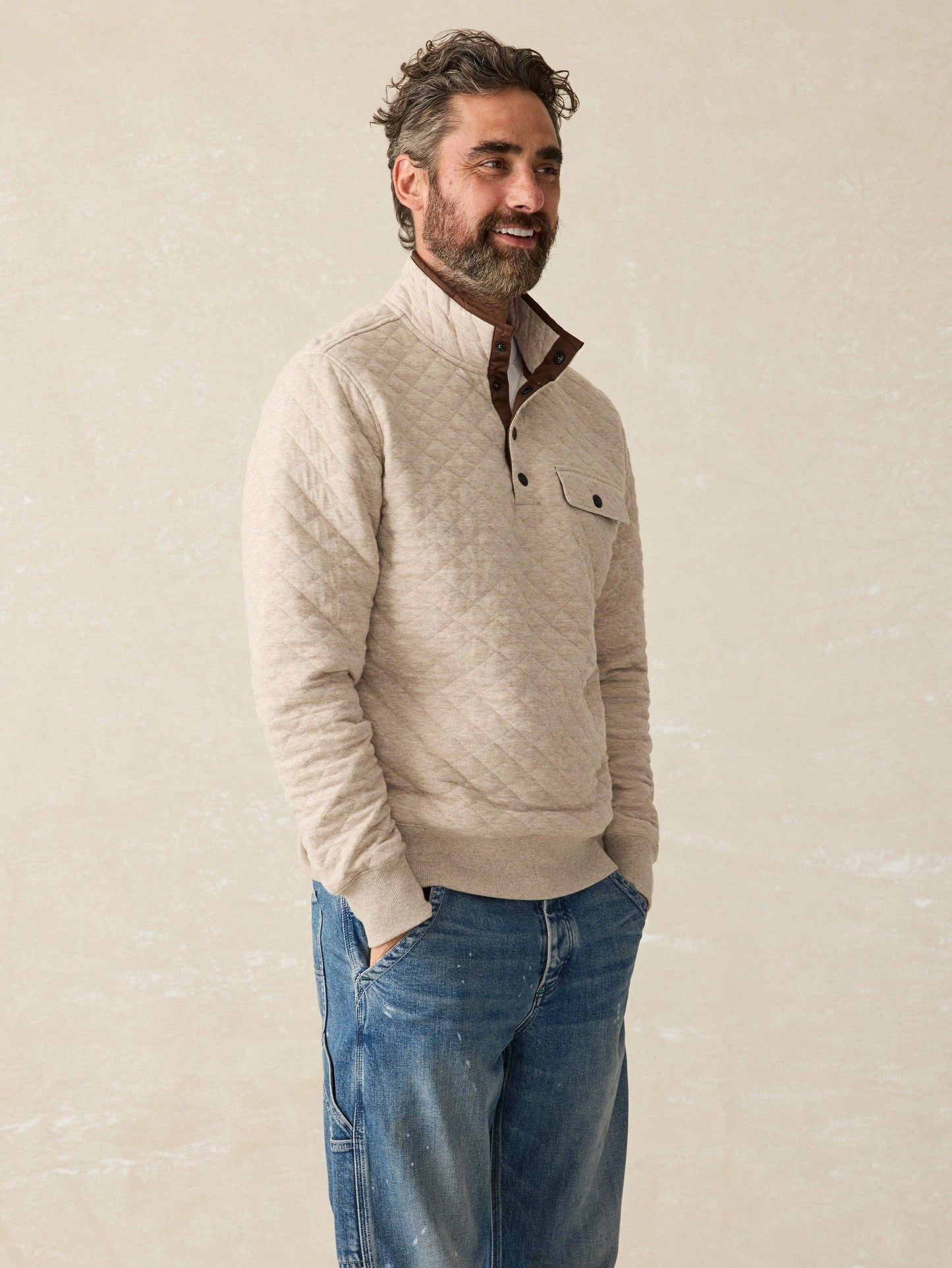 Faherty - Epic Quilted Fleece Pullover - Oatmeal Melange