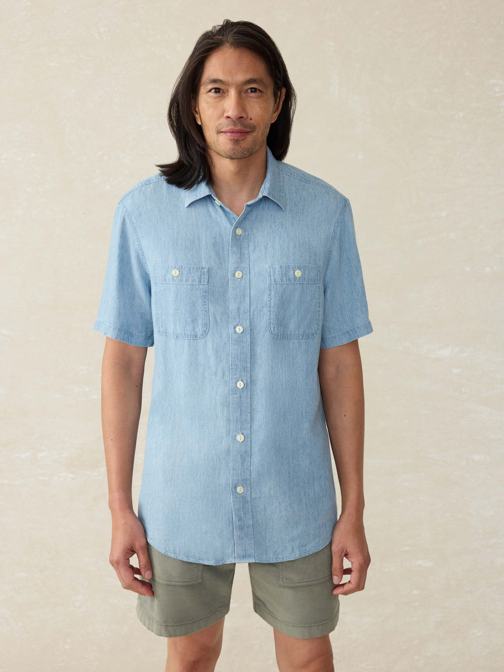 Faherty - Short Sleeve Tried & True Chambray Shirt - Vintage Indigo