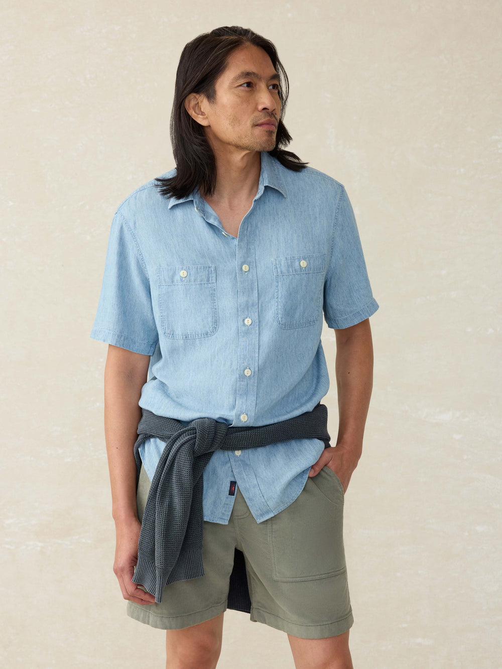 Faherty - Short Sleeve Tried & True Chambray Shirt - Vintage Indigo