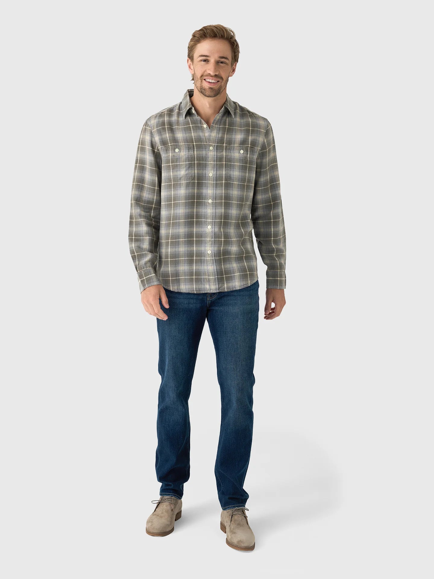Faherty - The Tried and True Chambray Workshirt - Iron Water Plaid