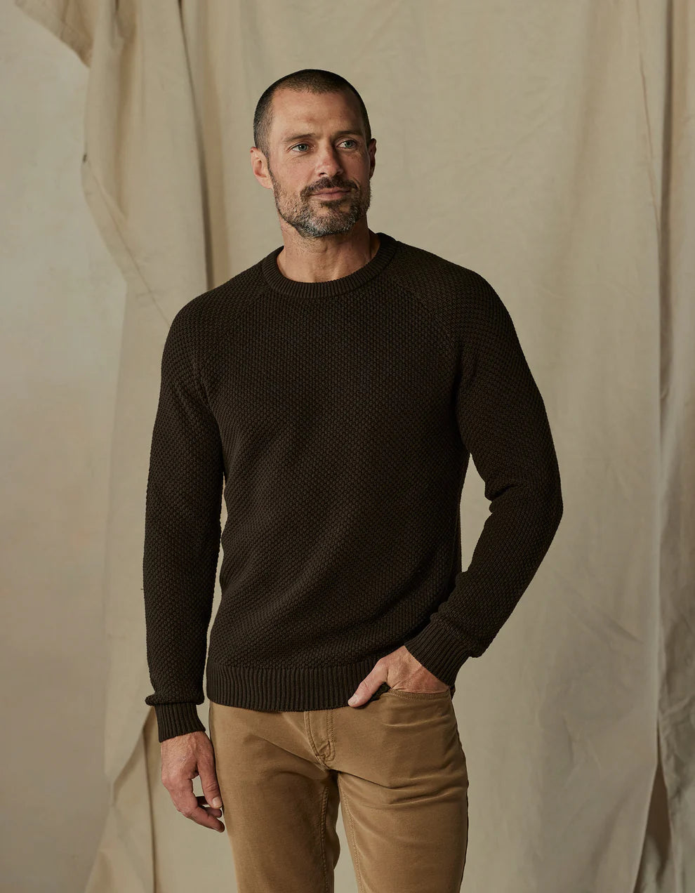 The Normal Brand - Moss Stitch Crew - Umber