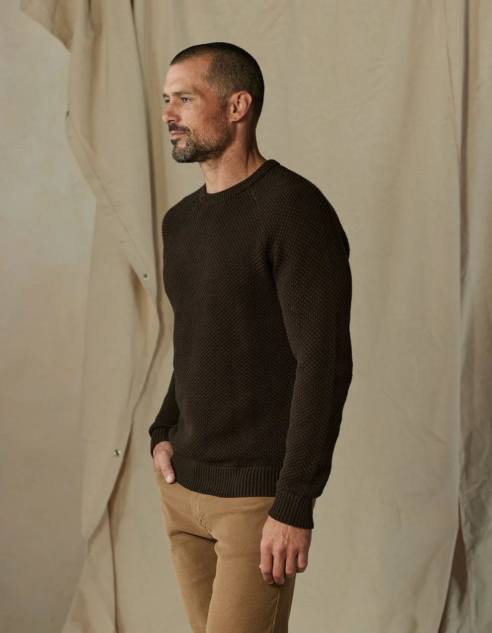 The Normal Brand - Moss Stitch Crew - Umber