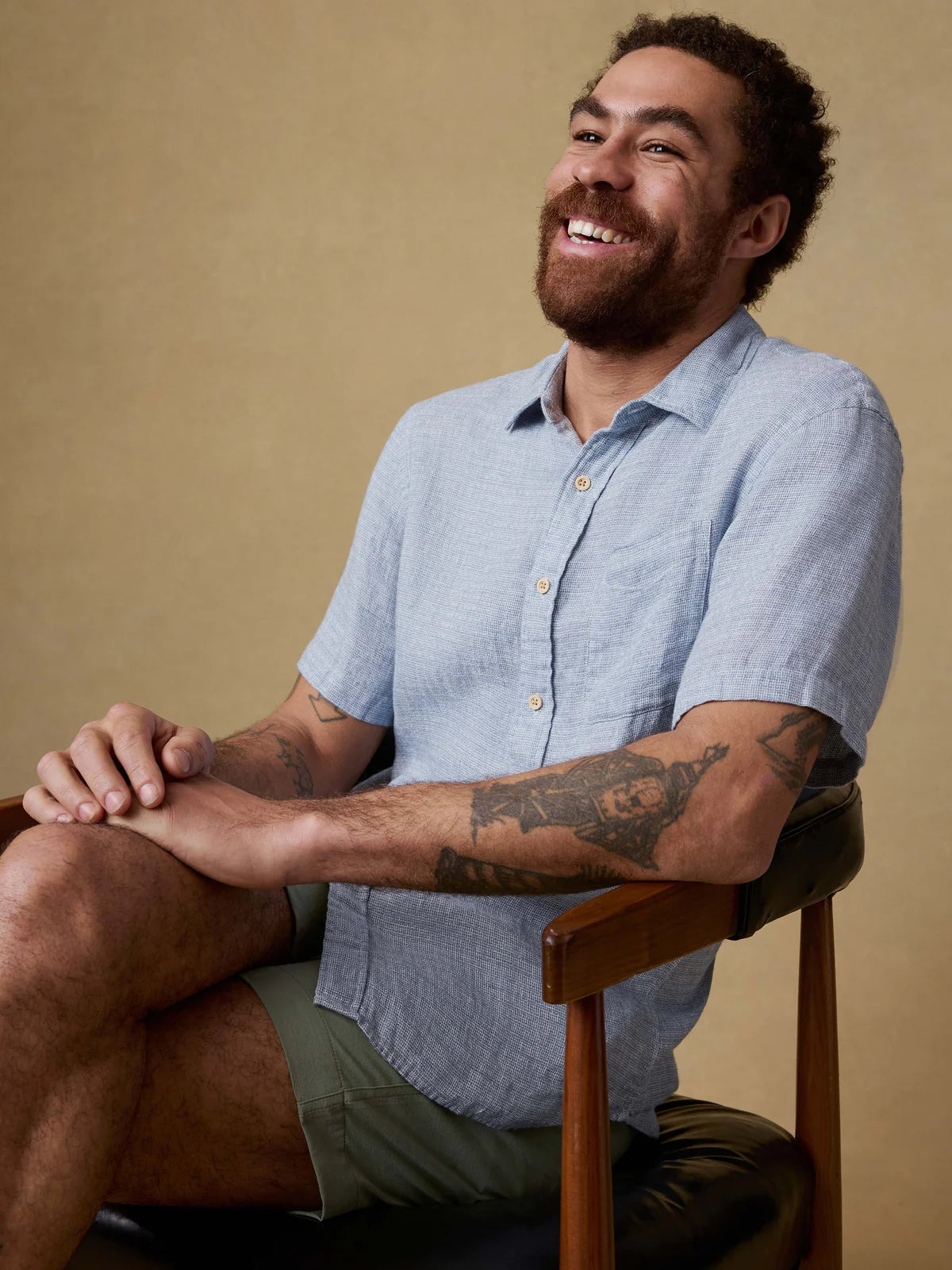 Faherty - Ss Palma Linen Shirt - Blue Basketweave
