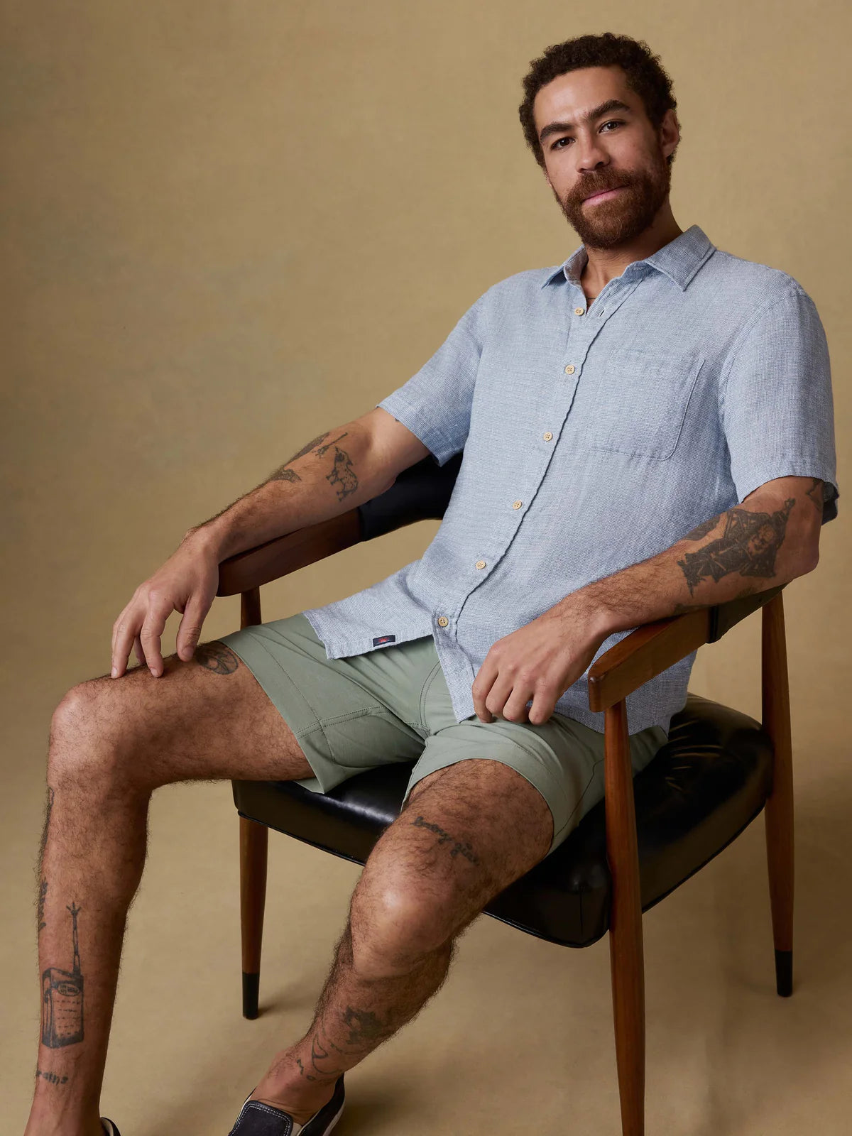 Faherty - Ss Palma Linen Shirt - Blue Basketweave