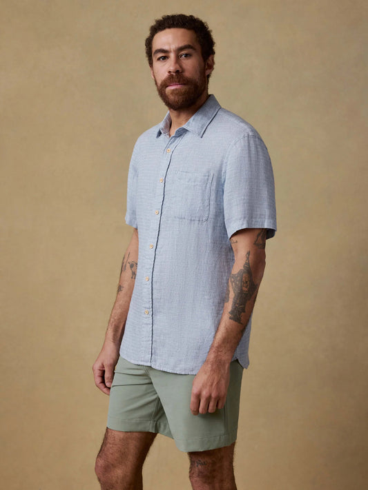 Faherty - Ss Palma Linen Shirt - Blue Basketweave