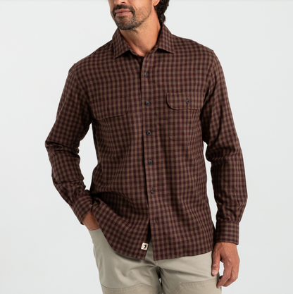 Duck Head - Long Sleeve Performance Flannel - Foley Plaid - Dark Cognac