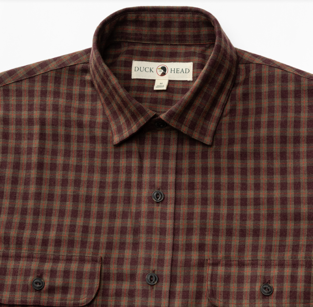 Duck Head - Long Sleeve Performance Flannel - Foley Plaid - Dark Cognac