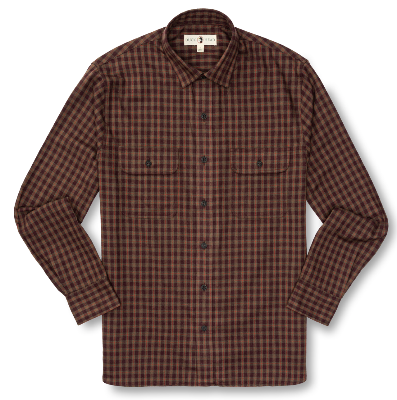 Duck Head - Long Sleeve Performance Flannel - Foley Plaid - Dark Cognac