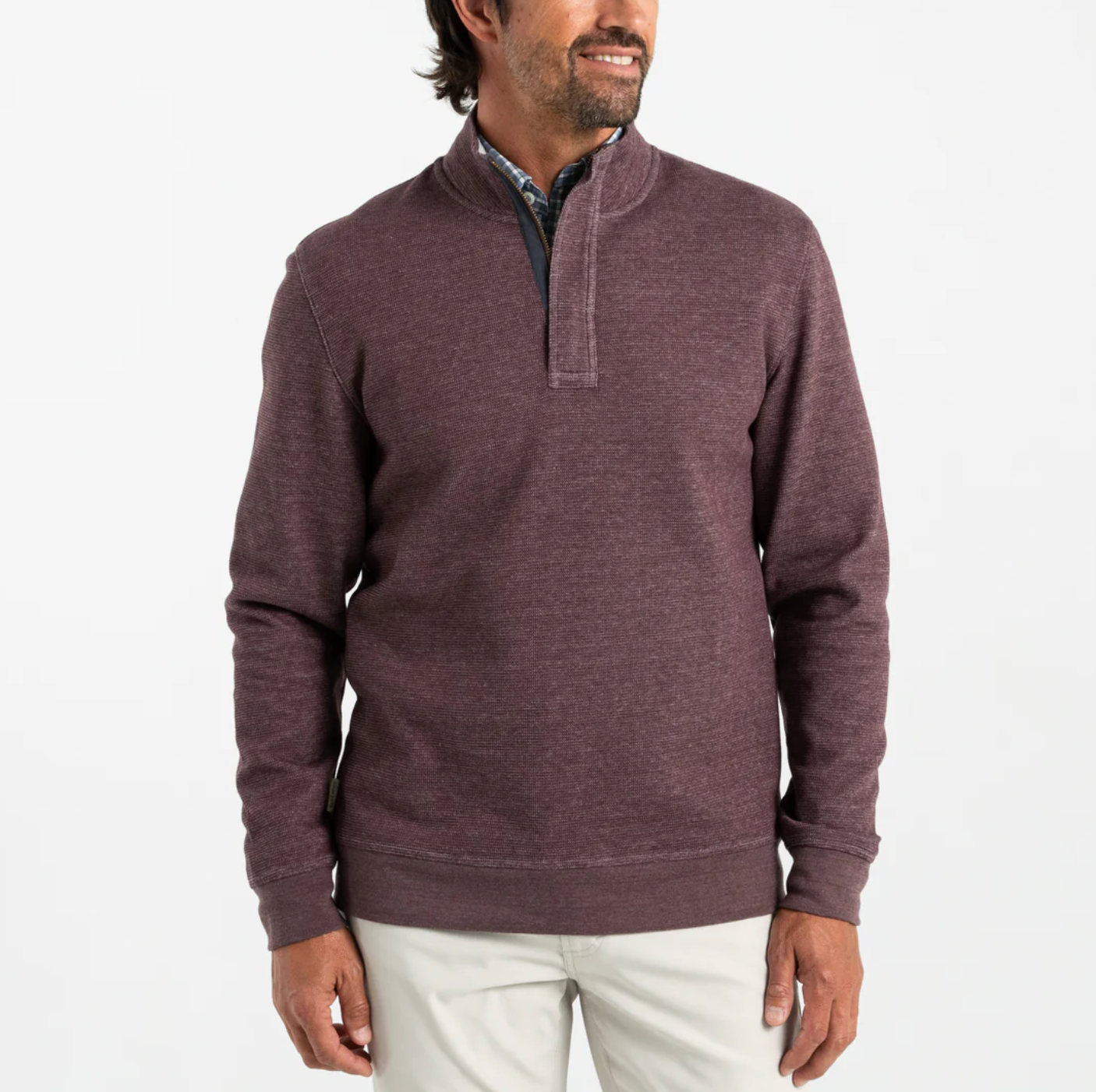 Duck Head - Long Sleeve Bearing Pique Performance 1/4 Zip Pullover - Dark Cognac