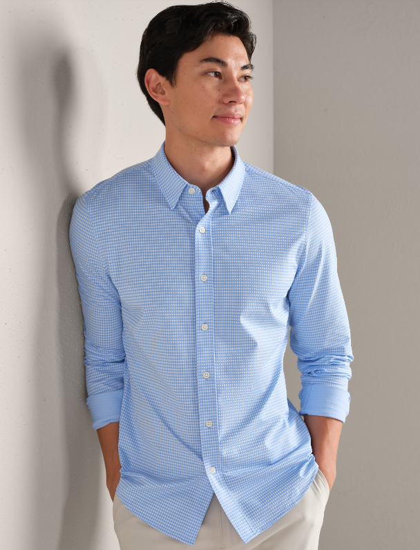 Rhone - Commuter Shirt Slim Fit - Light Blue Gingham