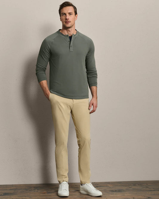 Rhone - Waffle Tech Henley - Olive Shadow