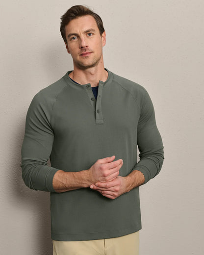 Rhone - Waffle Tech Henley - Olive Shadow
