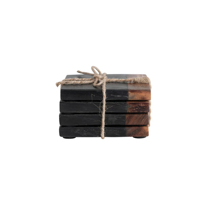 Marble & Acacia Wood Coasters - Black & Natural