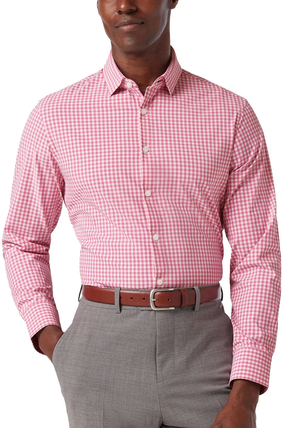 Mizzen + Main - Leeward Long Sleeve Dress Shirt - Pink Alamo Gingham