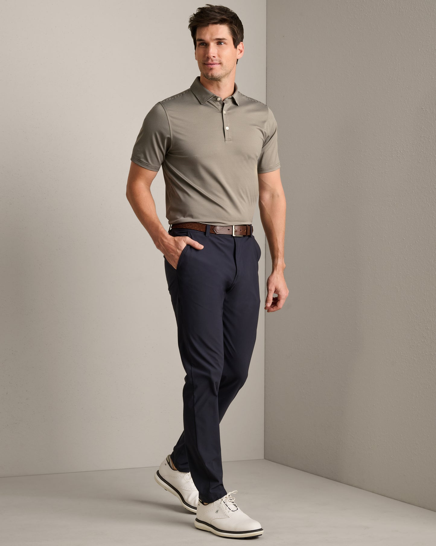 Rhone - Drive Time Polo - Smokey Olive Stripe