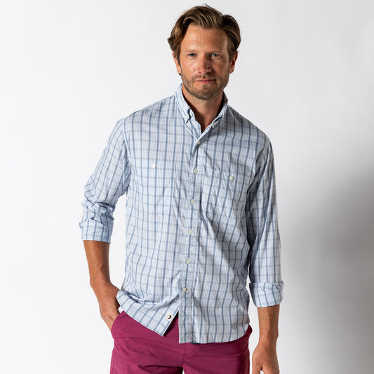 Duckhead - LS Performance Poplin Guide Shirt - Dover Plaid - Light Blue