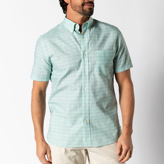 Duckhead - SS Linen Cotton Oxford Sports Shirt - Hilcrest Print - Marine Blue
