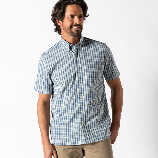 Duckhead - SS Performance Poplin Sport Shirt - Cobble Plaid - Shadow Green